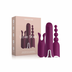 VIBRADOR COM 12 MODOS DE VIBRAÇÕES E 2 CAPAS ESTIMULADORAS DE MODELOS DIFERENTE EM SILICONE - LOVE STICK | 9,4 X 2 CM
